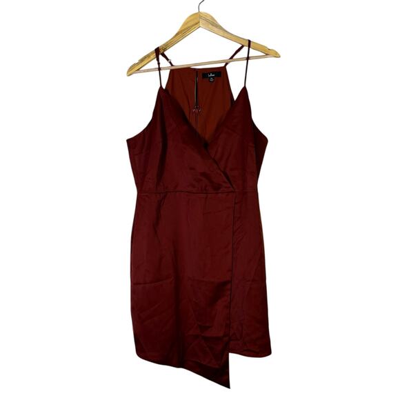 Lulus Satin Wrap Mini Dress Womens XL Rust Asymmetrical Glam Formal Cocktail - Picture 2 of 7